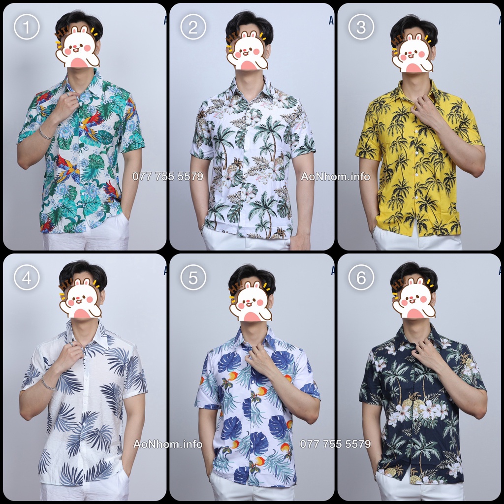 Áo Sơ Mi Hawaii Đi Biển Mềm Mát - Cây Dừa Trái Thơm Lá Cọ Vẹt Xanh - Form Nam Nữ, Áo Đôi Nhóm Lớp Team Building