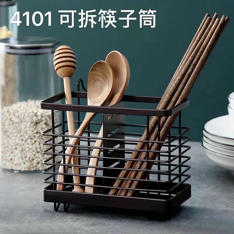 [Sỉ] Dụng cụ Ống kệ cắm đựng đũa thìa 2 ngăn thép sơn tĩnh điện có móc treo đẹp cao cấp