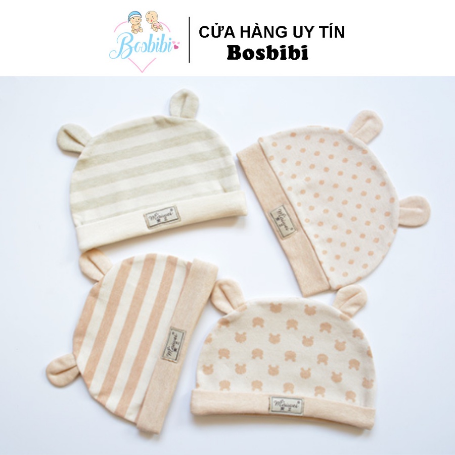 Mũ che thóp cotton hữu cơ tự nhiên giữ ấm đầu cho trẻ sơ sinh