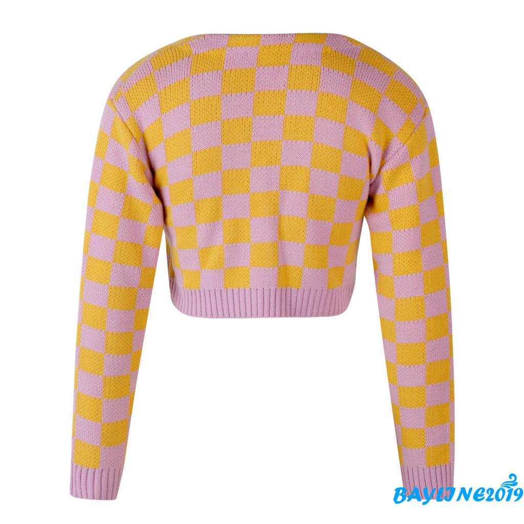 Áo khoác cardigan dệt kim tay dài cổ chữ V cài nút màu vàng tím cho nữ