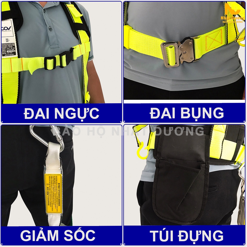 Dây an toàn bán thân COV móc nhôm có giảm xóc, Dây bảo hộ lao động COV chính hãng chứng nhận chất lượng Hàn Quốc