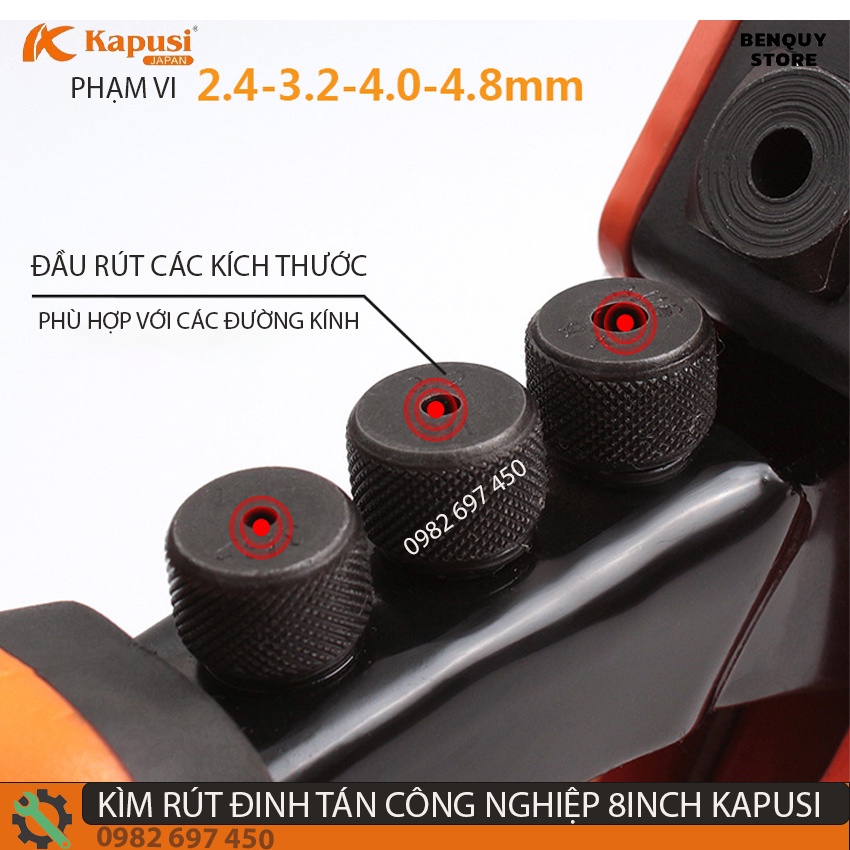 KÌM RÚT ĐINH TÁN CÔNG NGHIỆP K-6806 8INCH/20CM KAPUSI JAPAN - KÌM RÚT RIVE  CÓ NÚT CHỈNH LỰC CÔNG NGHỆ NHẬT BẢN.