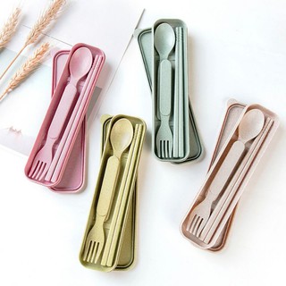 Bộ muỗng đũa nĩa kèm hộp đựng chất liệu lúa mì thích hợp đi du lịch