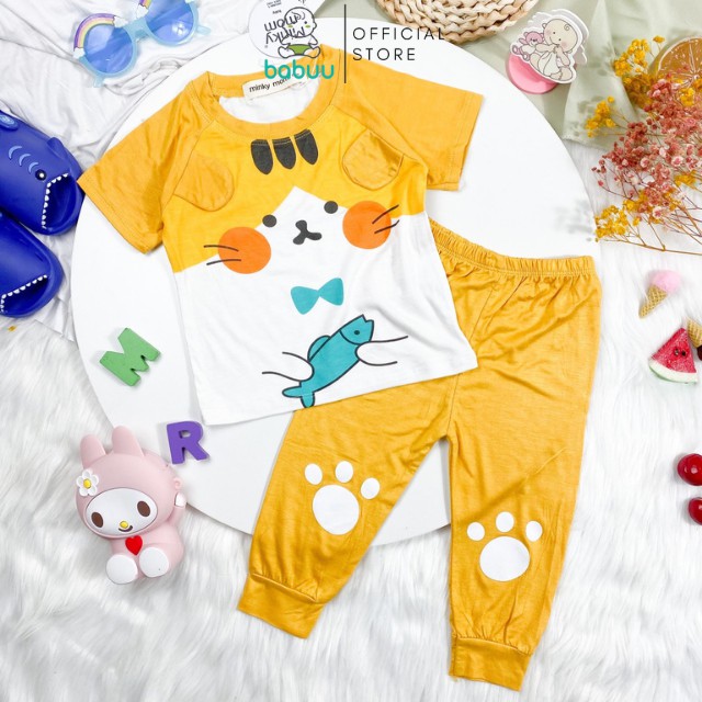 Bộ Tay Ngắn Quần Dài Thun Lạnh MINKY MOM Mặt Thú Đắp Tai Cho Bé Trai Bé Gái 0 1 2 3 4 5 6 Tuổi Chính Hãng-Đồ Bộ Cho Bé