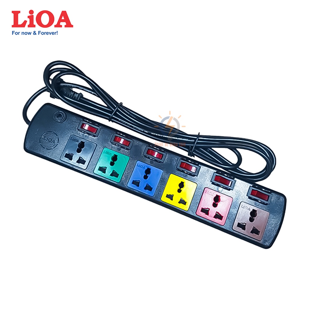 Ổ cắm điện đa năng LIOA, 2200W, 6 ổ cắm, 6 công tắc, dây dài 3M, 5M, 6DOF32N - 6DOF52N - Thiết Bị Điện T&amp;H