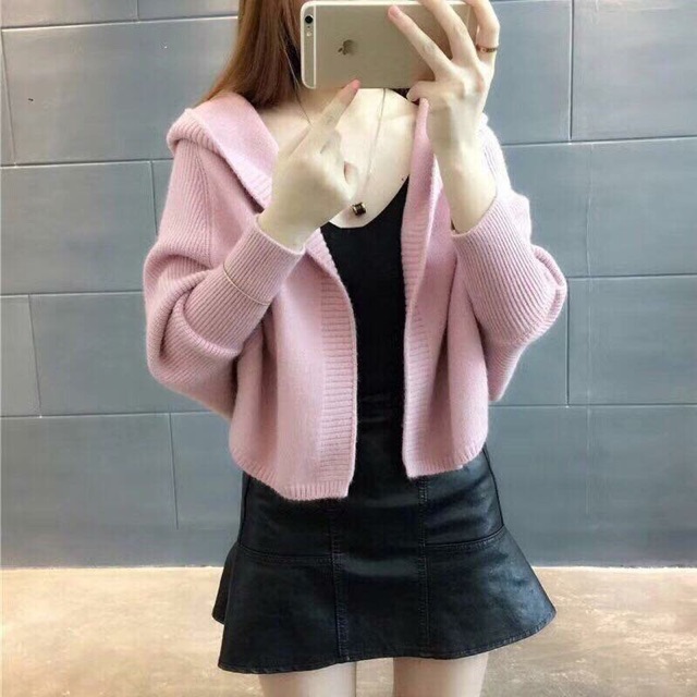 Áo khoác len mũ cánh rơi