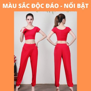 Bộ Alibaba Tập Yoga Zumba GUME Màu Đỏ Chất Cotton Lạnh Co Giãn 4 Chiều