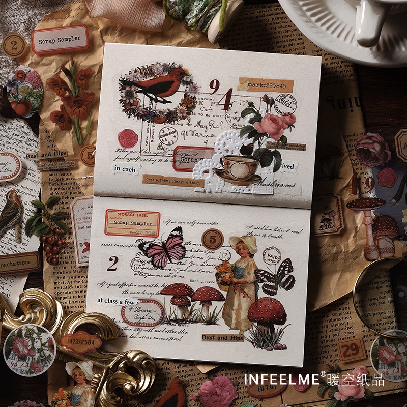 Set 3 tờ stickers nhựa PVC không thấm nước dùng để trang trí theo phong cách cổ điển vintage