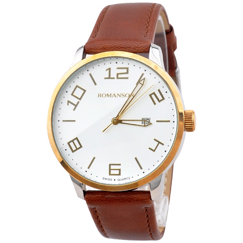 Đồng hồ Romanson Classic Men Watch TL8250BMCWH nam máy Thụy Sĩ, mặt mỏng kính chống xước, dây da cao cấp chính hãng