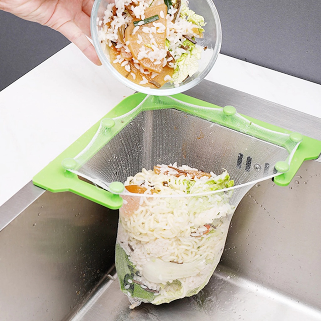 Set lưới lọc thức ăn thừa kèm khung tam giác treo bồn rửa chén tiện lợi