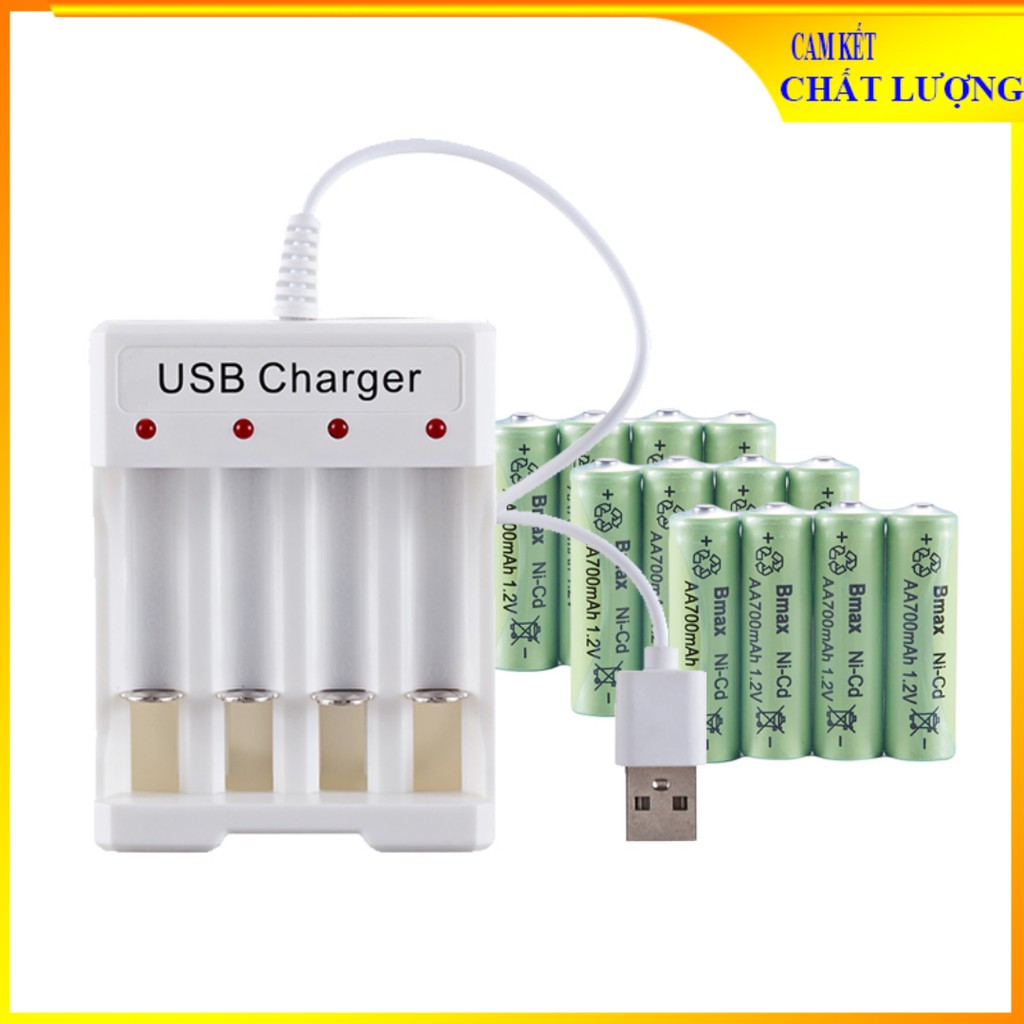 Sạc pin tiểu AA/AAA và pin tiểu AA 700mAh cổng USB 4 Bmax - Có nhiều lựa chọn cho quý khách