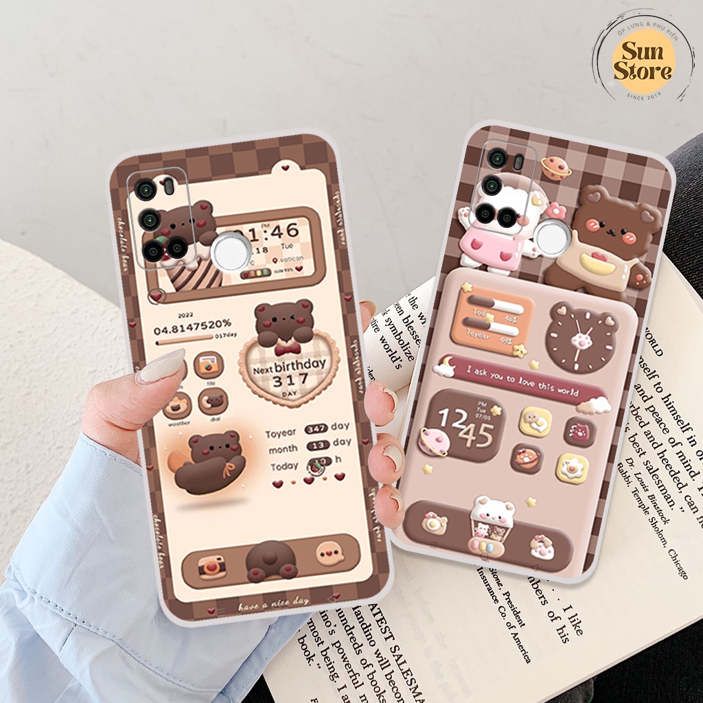 Ốp lưng Vsmart Joy 4 hoạ tiết 3D nền kẻ caro, gấu đáng yêu viền dẻo