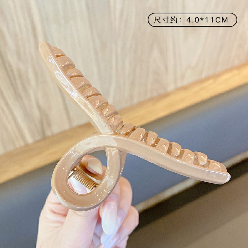 Gấp tóc chữ T chéo màu nude bóng cho bạn gái, kẹp gấp tóc phong cách Hàn Quốc