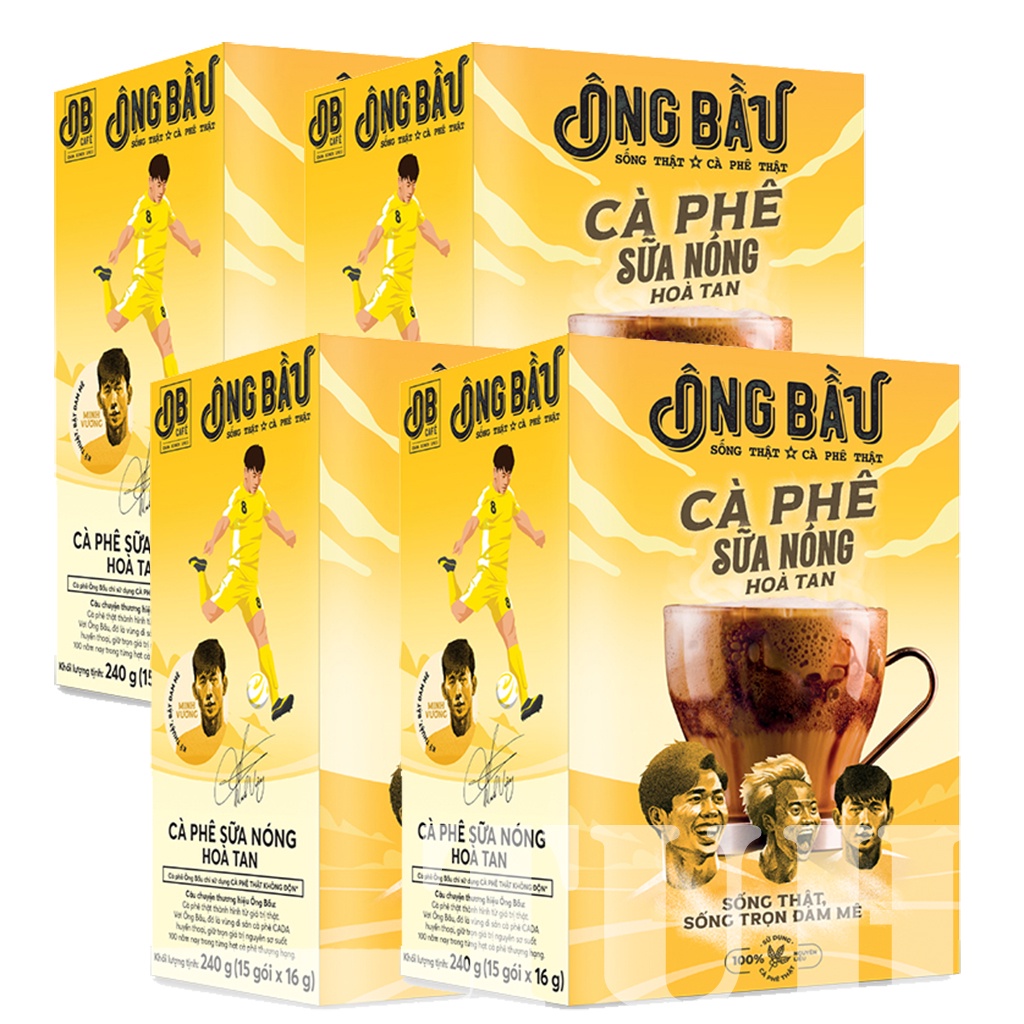 [4 Hộp]Cà Phê Sữa Nóng Ông Bầu Hộp Vàng 240g, 4 Hộp 15gói/1hộp, cà phê ob, ob cafe-TUH Store