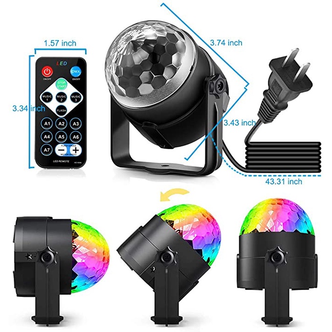 Đèn led cầu trang trí xoay 7 màu cảm ứng theo nhạc, kèm điều khiển tắt bật, đèn xoay vũ trường, quán bar, bảo hành 12t