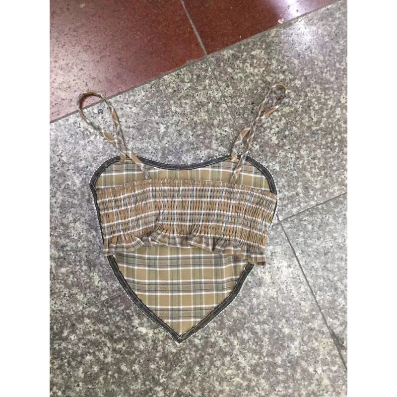 áo 2s 2 dây trái tim viền đá nổi bật - sọc kẻ caro hở lưng sexy (061#)
