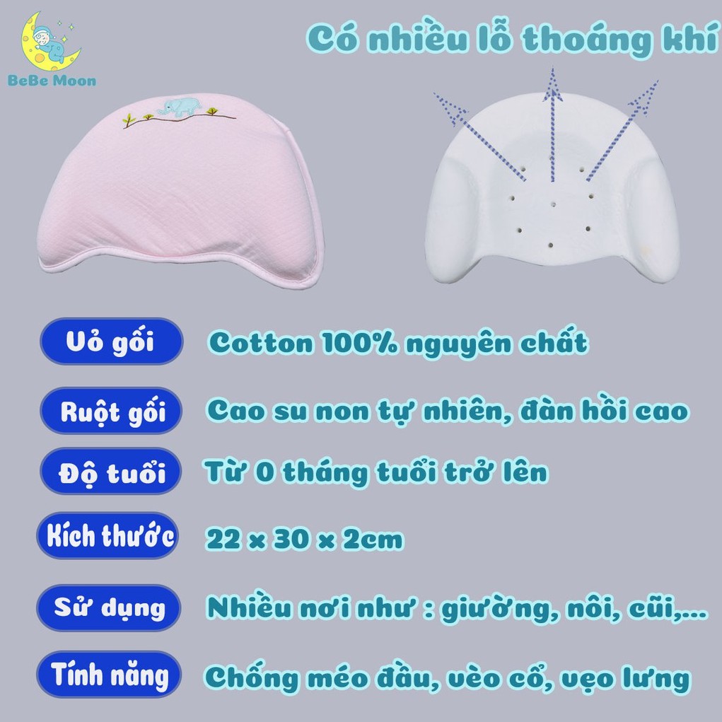 Gối Cao Su Non Bebe Moon cho bé, mềm mại thoáng khi tính đàn hồi cao, giúp bé ngủ sâu giấc hơn