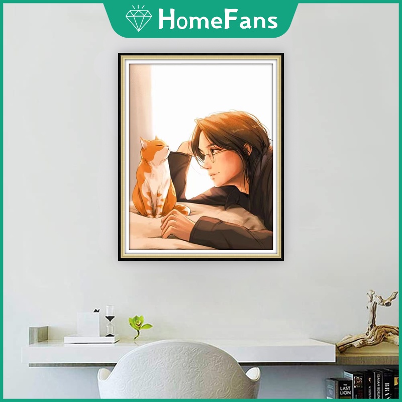 Bộ Tranh Đính Đá 5D Tự Làm 30x40cm / 40x50cm Hình Người Và Thú Cưng Dễ Thương Trang Trí Nhà Cửa