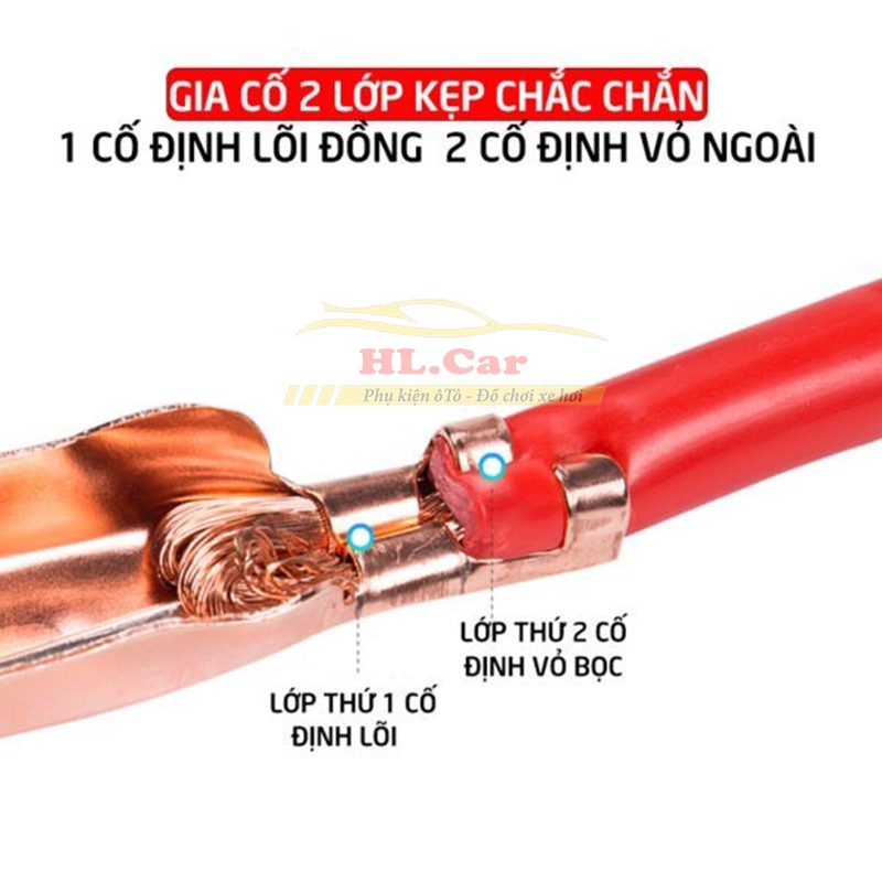 Dây Câu Bình Ắc Quy Ô Tô Lõi Đồng SIÊU TO - Kích Điện Ắc Quy Cứu Hộ Ô Tô 2,2 M