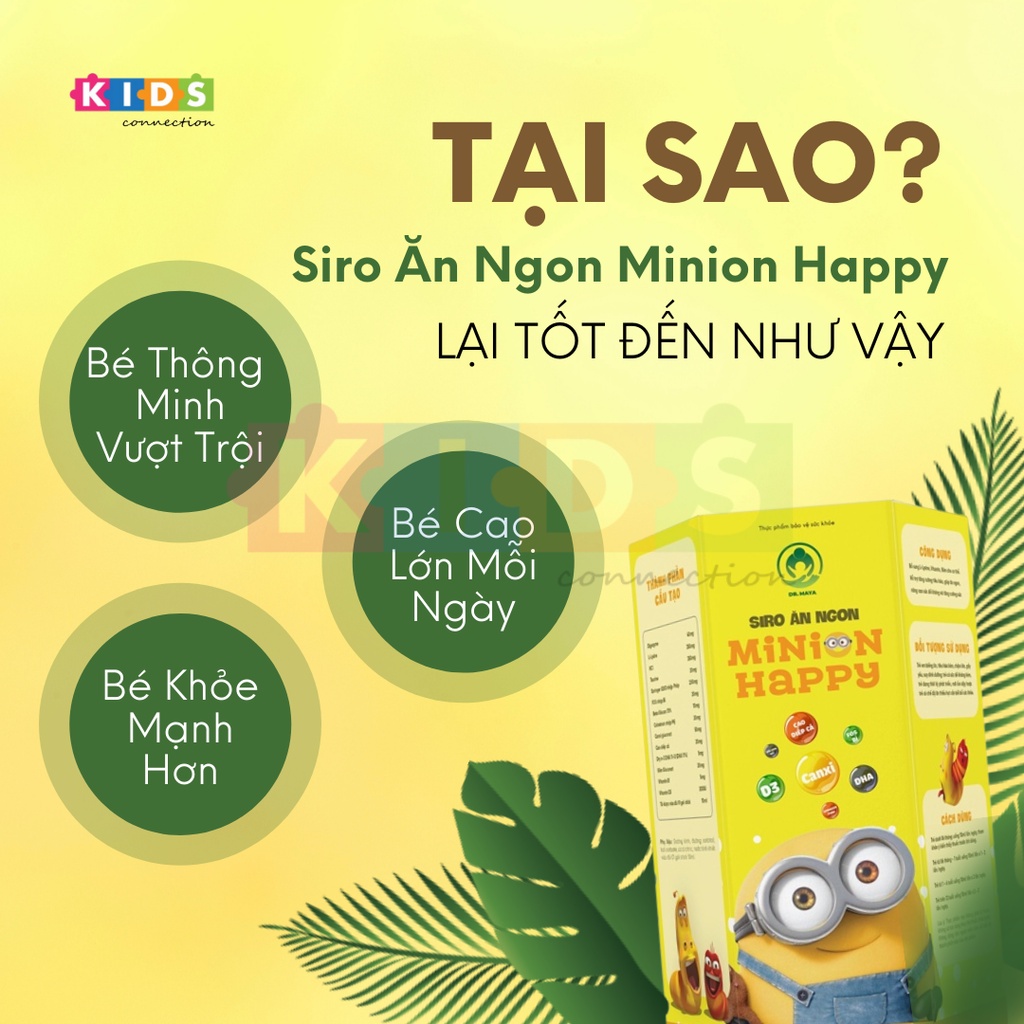 Siro ăn ngon Minion happy cho bé biếng ăn, tăng chiều cao, tăng đề kháng, tiêu hóa tốt, ngủ ngon (hộp/30 gói/10ml/gói)