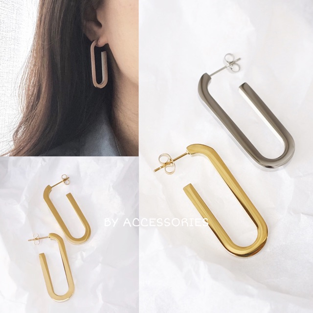 Bông tai titan unisex kiểu móc chữ U dài không gỉ UE200402