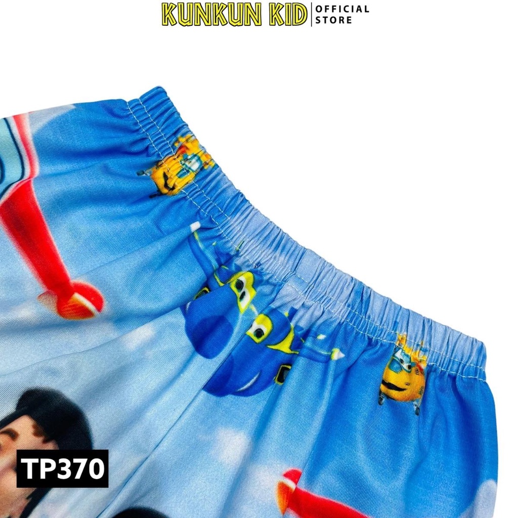 Đồ bộ bé trai chất Thun lạnh ngắn tay in 3d hình super wings Kunkun Kid TP370