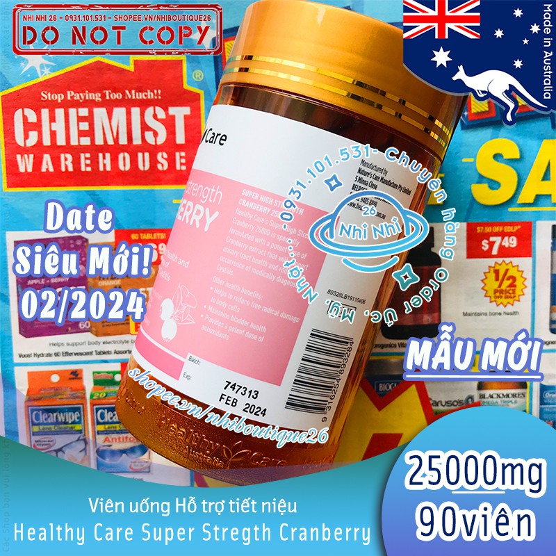 ⛳️HSD: 02/2024⛳️ Healthy Care Super Cranberry 25000mg 90 viên ⛳️ Chuẩn Chemist Warehouse ⛳️