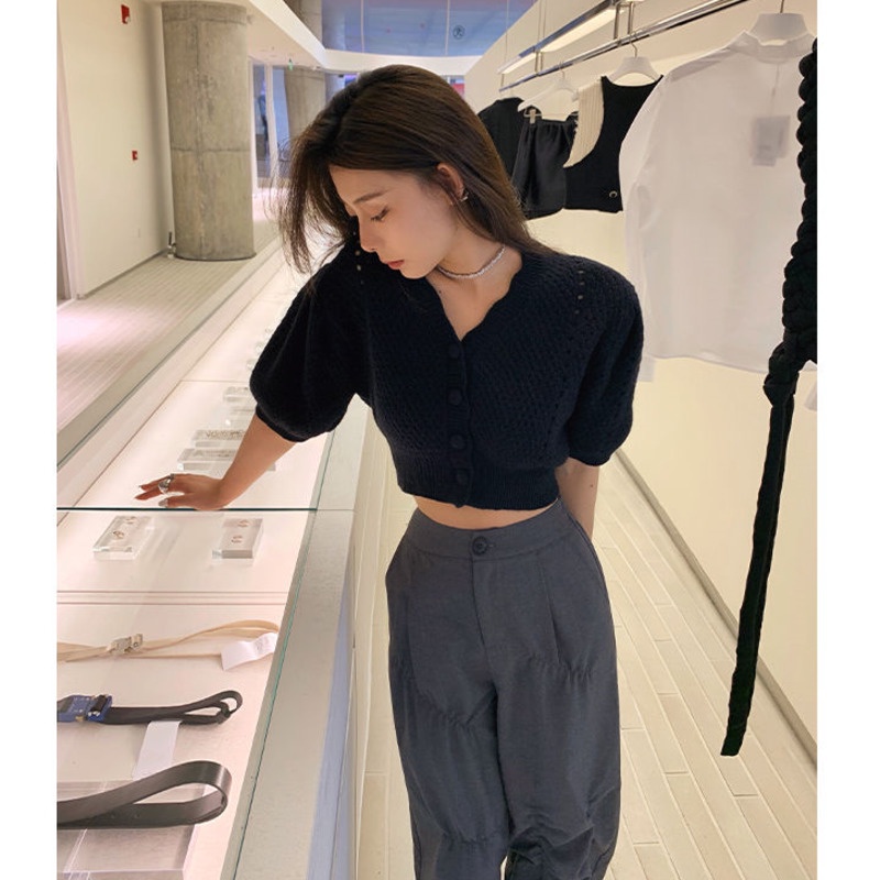 Áo cardigan Ngắn Tay Cổ Chữ V Thiết Kế Đục Lỗ Thời Trang Mùa Xuân Mới Cho Nữ