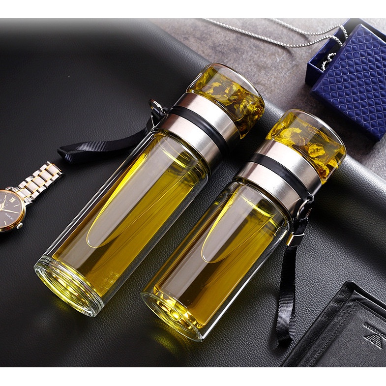 Bình giữ nhiệt, bình thủy tinh pha trà 2 lớp có lõi lọc inox 304 dung tích 450ml