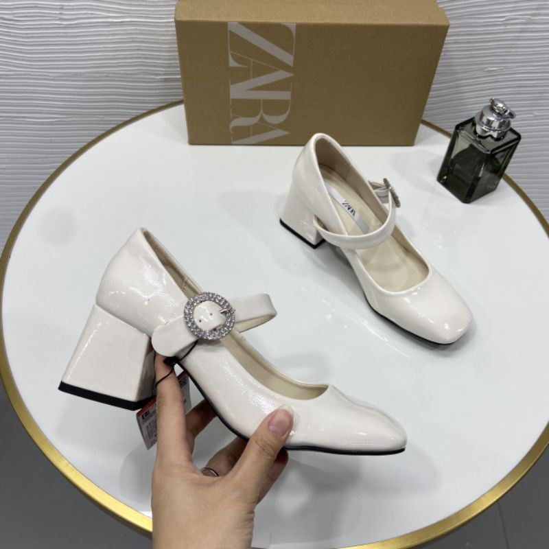 Dp Giày Cao Gót Zara Gót 7p Quai Khoá Da Bóng Mềm Êm Fullbox Tem Túi Hãng