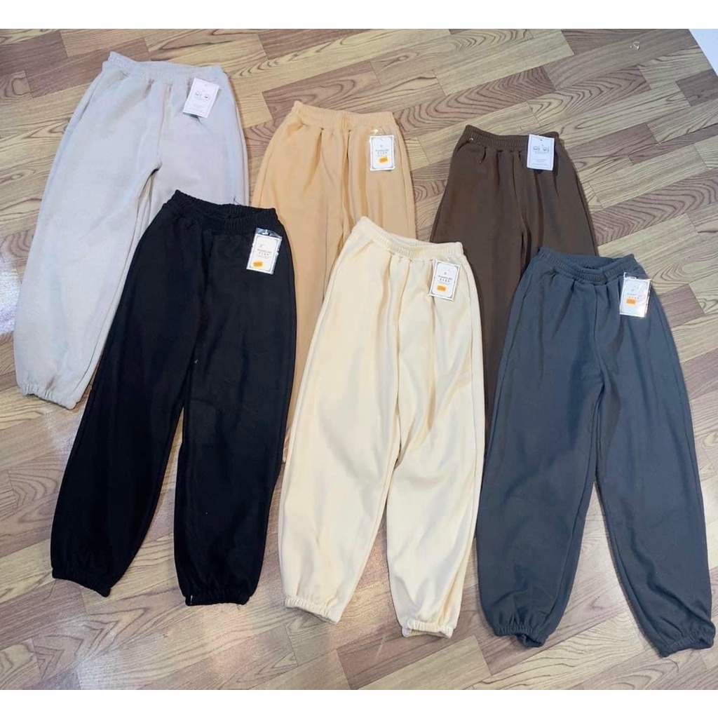 Quần bom nỉ da cá trơn UNISEX chất dày dặn thun ống rộng bo ống