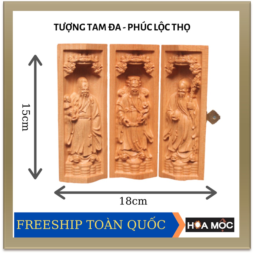 Tượng Tam Đa Phúc- Lộc - Thọ bằng gỗ [Hoa Mộc] cao 15cm, tượng làm  quà tặng, trang trí [free ship]