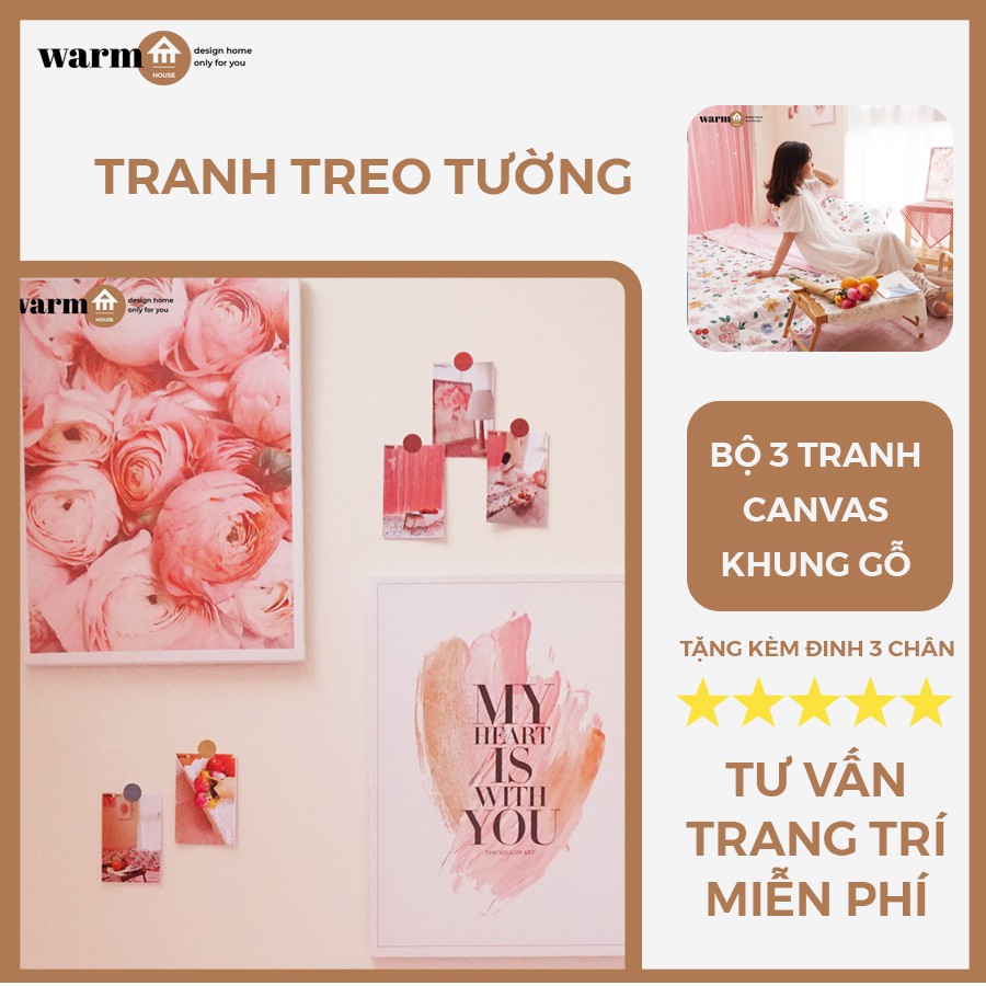 Set 3 Tranh Treo Tường Bắc Âu - Tranh Decor Đẹp Trang Trí Phòng Khách, Phòng Ngủ, Phòng Ăn, Spa