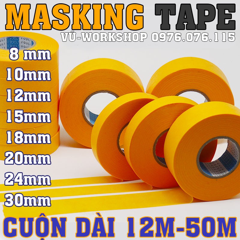 Dụng Cụ Sơn Mô Hình - Băng Keo Che Sơn - Masking Tape - Sơn Mô Hình Gundam Cuộn Dài 12m Và 50m