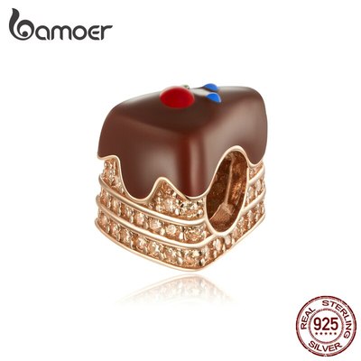 Hạt Phụ Kiện Bamoer BSC349 Thiết Kế Bánh Kem Sô-cô-la Bằng Bạc Thật 925 Xỏ Vòng Tay Thủ Công