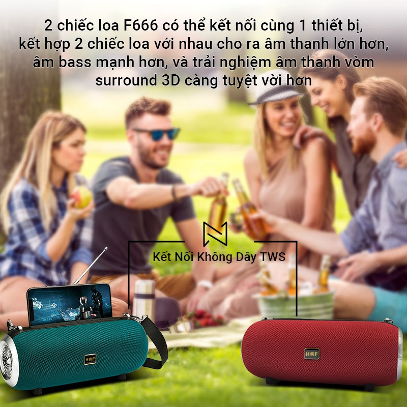 Loa Bluetooth HF-F666 công suất 5W*2 âm thanh HiFi, công nghệ không dây TWS kết nối 2 loa F666 cùng 1 lúc, nhiều màu sắc