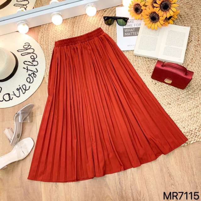Chân váy midi trơn xếp ly | BigBuy360 - bigbuy360.vn