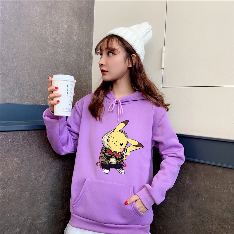 Áo Khoác Hoodie Tay Dài Dáng Rộng In Hình Pikachu Thời Trang Harajuku Cho Nam Nữ | BigBuy360 - bigbuy360.vn
