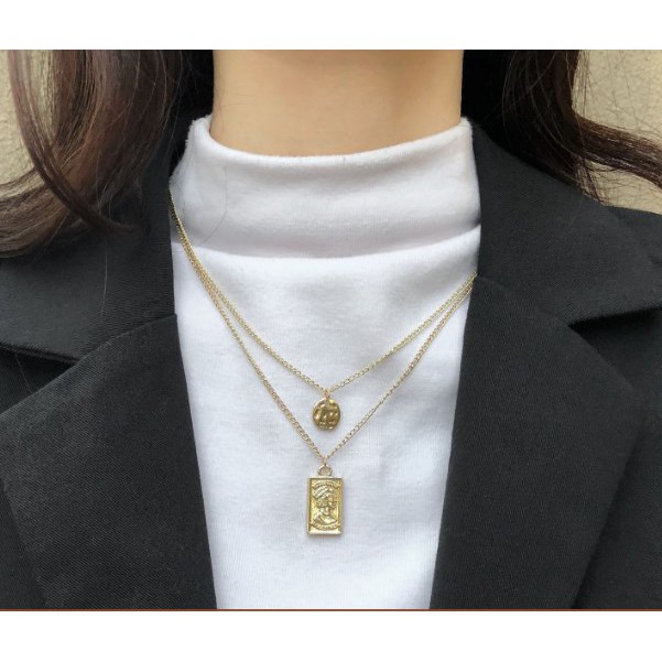 Vòng cổ choker hai tầng charm đồng xu hy lạp - dây chuyền hợp kim phong cách retro cổ điển - Hades.js