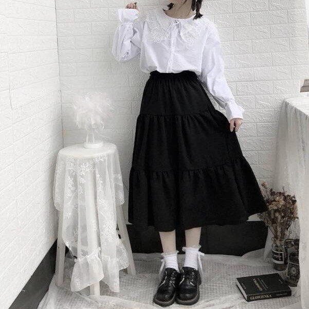 Chân váy Ulzzang 2 lớp 3 tầng dáng dài xòe nữ đen trắng, chân váy hàn quốc | BigBuy360 - bigbuy360.vn