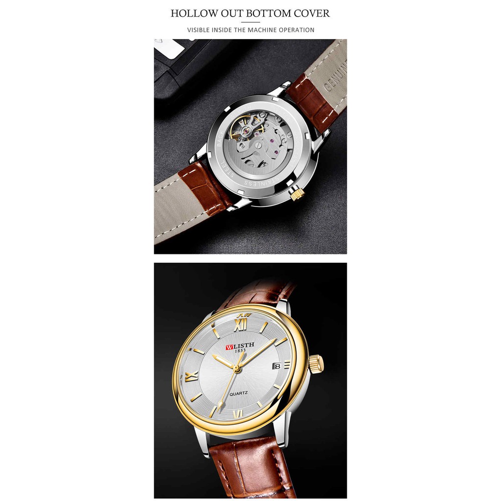 Đồng Hồ Nam Cơ Automatic Chính Hãng WLISTH Dây Da Lộ Máy Mặt Sau Hiển Thị Lịch Ngày Thời Trang Cao Cấp Sang Trọng Giá Rẻ Đồng Hồ Tự Động Cho Nam
