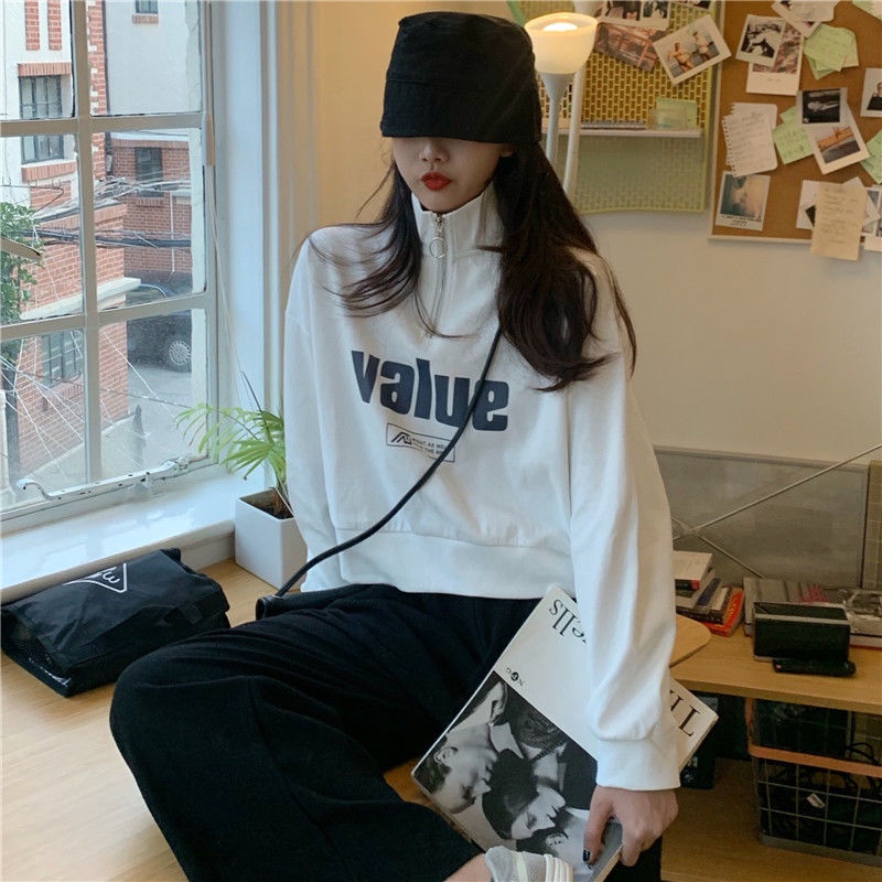 Áo sweater Cổ Đứng Tay Dài Eo Cao Có Khóa Kéo Phong Cách Hàn Quốc Cho Nữ NZ-WY-07