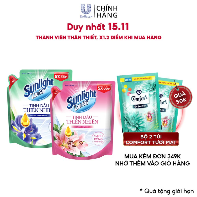 [Mã FMCGMALL -8% đơn 250K] Nước lau sàn Sunlight thiên nhiên 2.6kg (Túi)