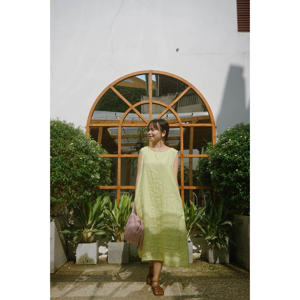 Đầm linen thắt nơ lưng vintage có túi 2 bên - Đầm Julian - Youth Linen