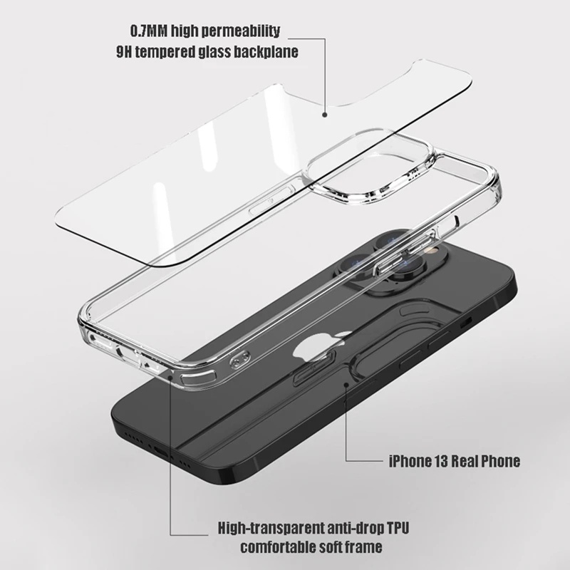 Ốp điện thoại kính cường lực cứng màu trong suốt cho IPHONE 13 12 MINI 11 PRO MAX X XS MAX 7 8 PLUS SE20 | BigBuy360 - bigbuy360.vn
