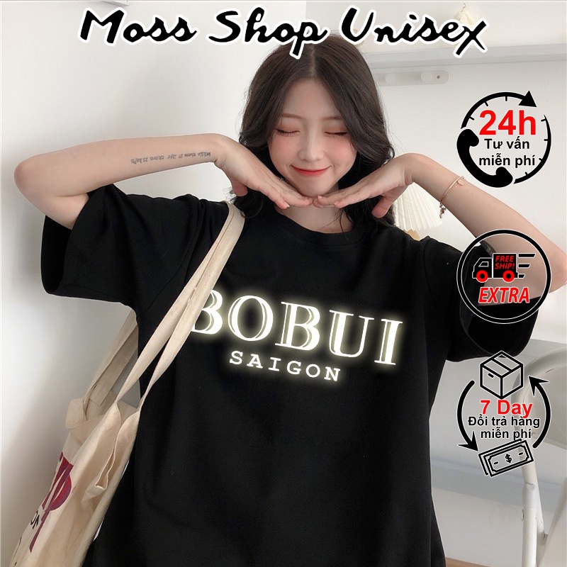 Áo thun tay lỡ unisex Bobui SaiGon phản quang bạc MOSSSHOP - Áo phông nam nữ phong cách hàn quốc ulz