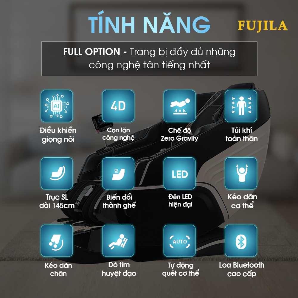 Ghế massage FUJILA LX10 hạng thương gia chuẩn Châu Âu - Bậc thầy trị liệu - Bảo hành 6 năm