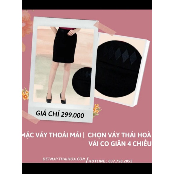 Chân váy Thái Hòa màu đen vải cotton co giãn thêu họa tiết