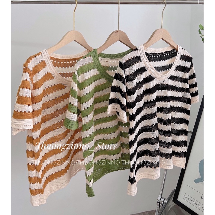 [Hàng loại 1]Áo len kẻ ngang Cầu vồng có tay Hàng Quảng Châu Áo phông chất mongtogi đay dặn basic Hàn Quốc
