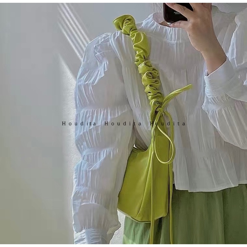 Túi nữ kẹp nhúm giá rẻ. Thiết kế thời trang kết hợp dây nơ xinh túi xách cartelo han quoc - HOUDITA - STXCTK002